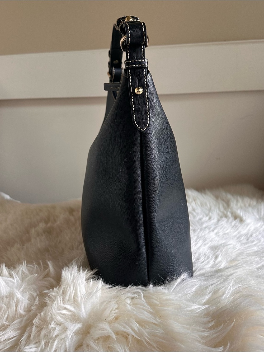 Dooney & Bourke Black Saffiano Leather Shoulder Hobo with Gold Accent - Picture 4 of 13
